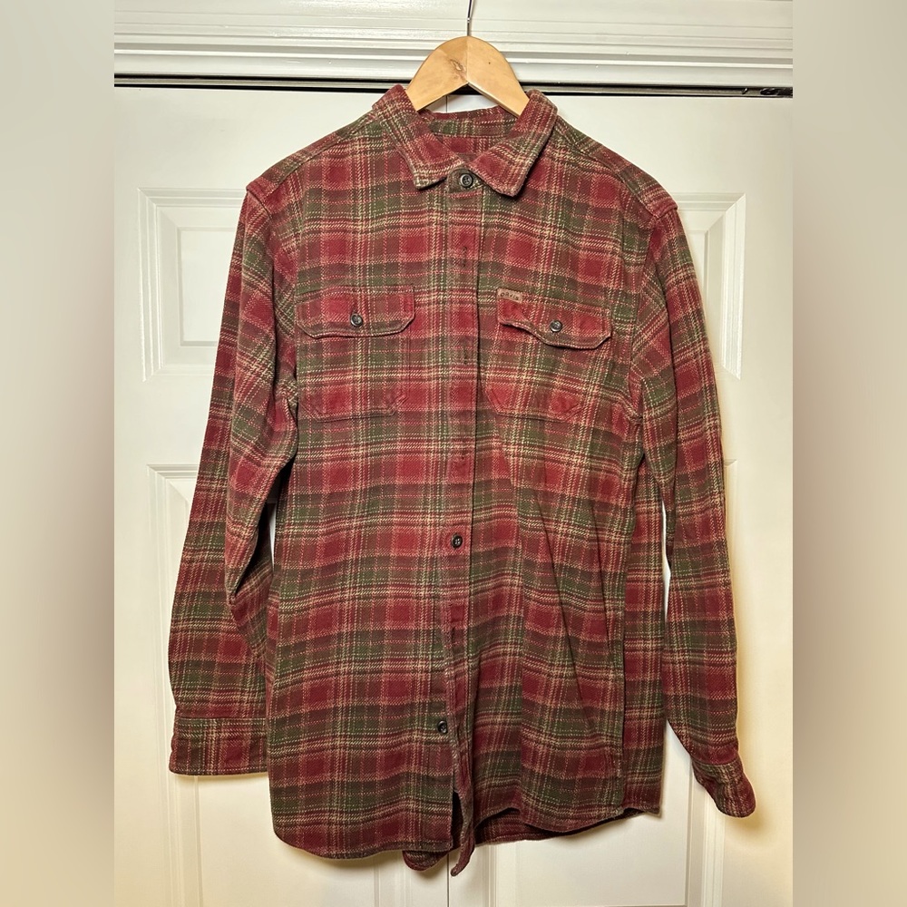 Orvis shirt jacket, reddish-orange and green tartan plaid. Size - Large Tall
